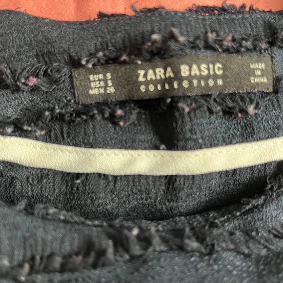 Zara Black & White Fringe Blouse Size Small - Picture 5 of 5